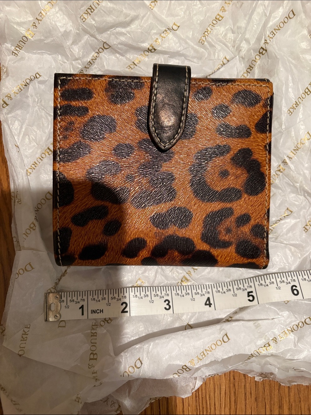 Dooney & Bourke Leopard Compact Card Wallet in Brown and Black - Picture 2 of 3